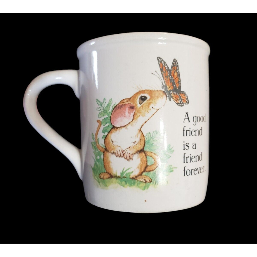 Vintage ceramic Current MOUSE & BUTTERFLY Friendship mug 1984 Japan